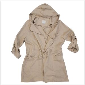 Love Tree Linen Midi Beige Hooded Light Jacket Size Large